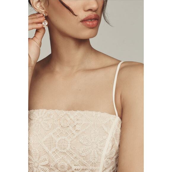 Anthropologie NWT Lace Basque Waist Fit & Flare Mini Dress Ivory Neutral Sz 6 - Picture 3 of 12